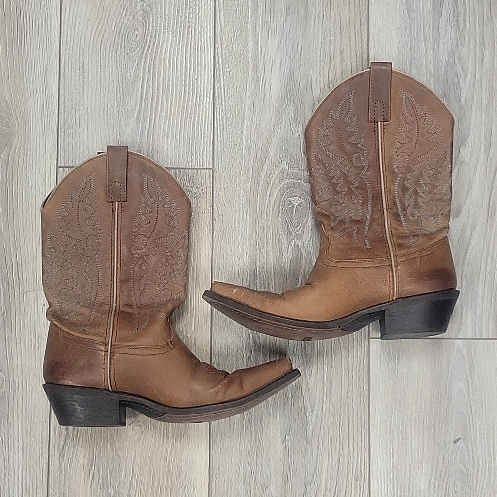 Laredo Brown with Blue Embroidery Tremaine 11" Leather Cowboy Boots 7 1/2